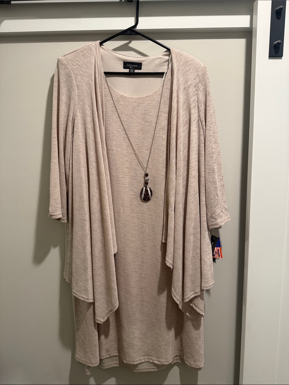 R & M Richards Blush Open-Front Cardigan Dress Set